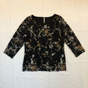 White Stag Womens Long Sleeve Pullover Viney Floral Neutral Lace Black Blouse L